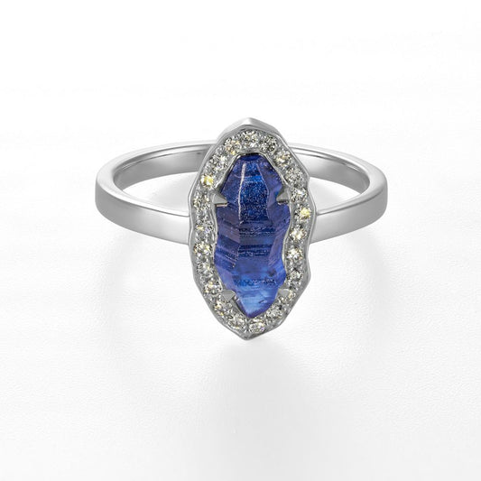 Sapphire crystal platinum halo ring